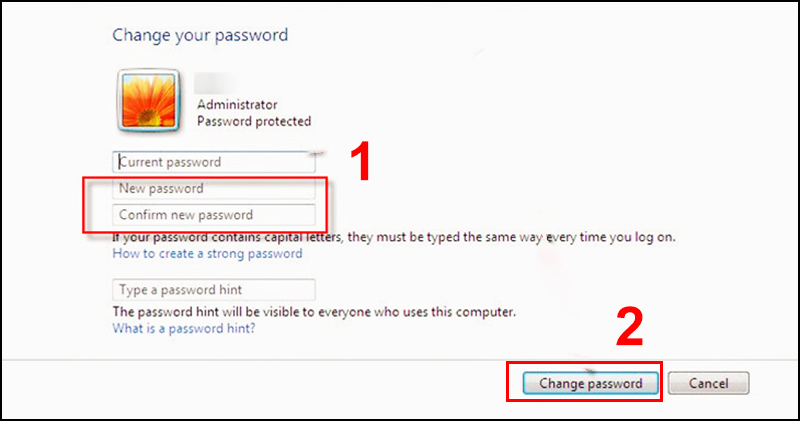 Cách đổi mật khẩu Máy Tính Win 7 5