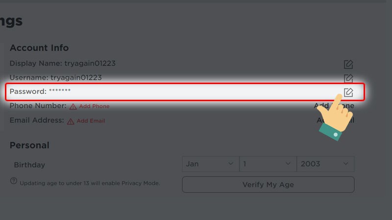 Cách đổi mật khẩu Roblox vng 3