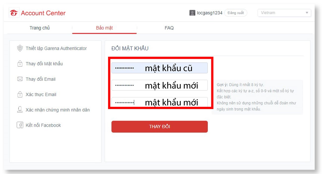 Cách đổi mật khẩu tài khoản Garena bằng máy tính 4