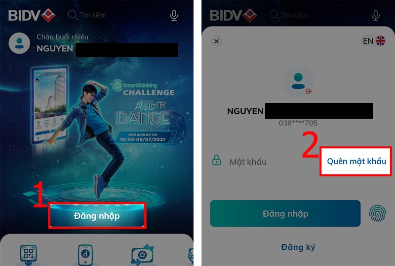 Cách lấy lại khi quên mật khẩu BIDV 1