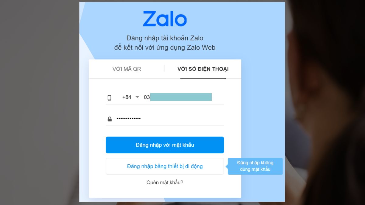 Cách lấy lại mật khẩu Zalo bằng web chat.Zalo.me 2