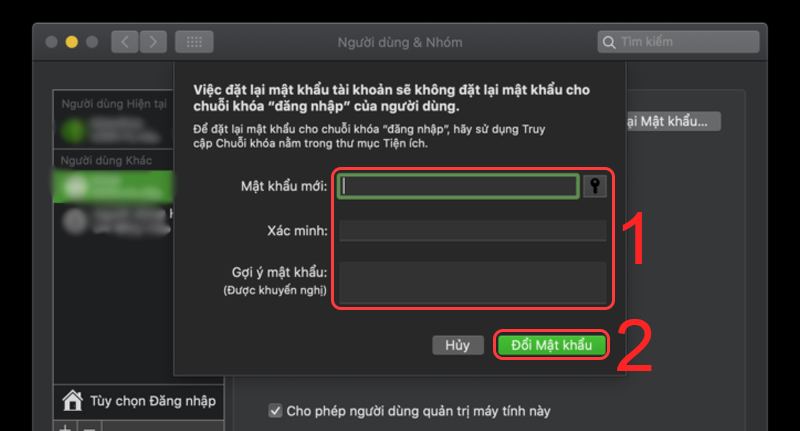 Thay đổi mật khẩu MacBook bằng 1 tài khoản khác 5