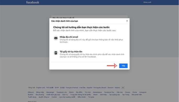Xác nhận danh tính với Trung tâm trợ giúp của Facebook 2